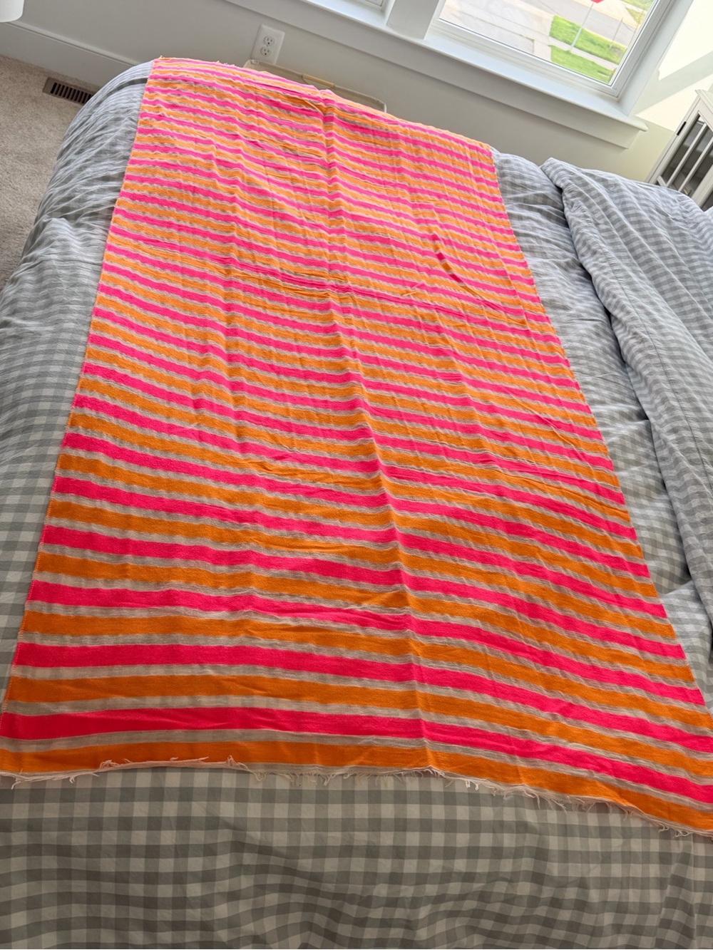 Bright Pink and Orange Striped Scarf